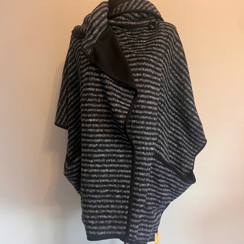 NWT Fleece Striped Black and Gray Poncho